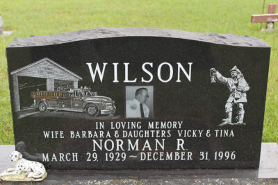 Etched Black Granite Tombstone