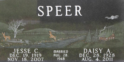 Etched Black Granite Tombstone